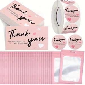 600pcs Thank You Cards & Stickers Set with Resealable Packaging Bags NIP